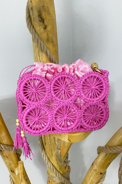 Mila Pink Satin Lined Straw Bag