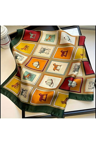 Zess store Foulard Grid Horse Print Square Scarf Simulated Silk Neck Scarf Stylish Sunscreen Head Scarf for Women