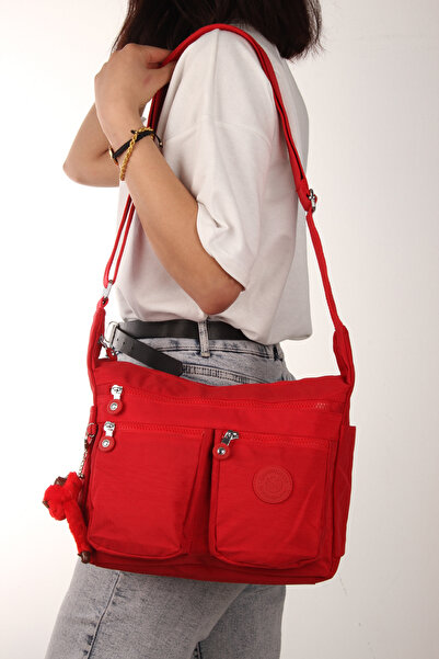 Sanmorris Kadın Büyük Boy Bölmeli Suya Dayanıklı Paraşüt Kumaş Kırmızı Renkli...