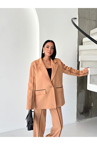 Bella Breeze Kadın Çizgi Biyeli Blazer Ceket Pantolon Takım Elbise