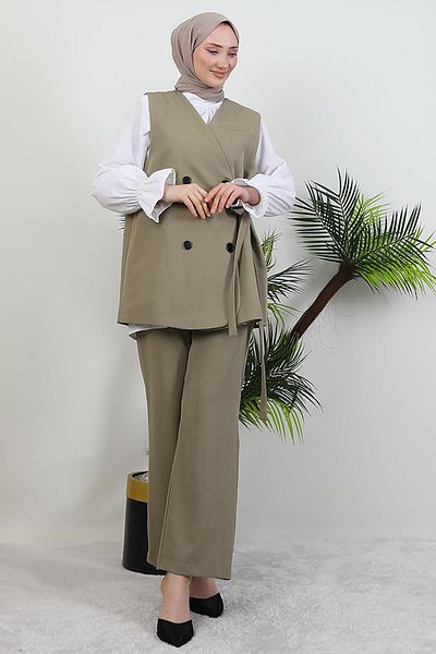 GİYZAMİLA Four Button Vest Suit Mink