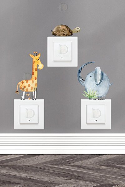 KT Decor Σετ αυτοκόλλητων με 3 πρίζες με χαριτωμένα ζώα, καμηλοπάρδαλη, ελέφα...