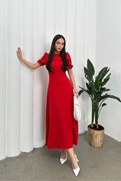 Varyete Balon Kol Midi Kloş Varyete Elbise