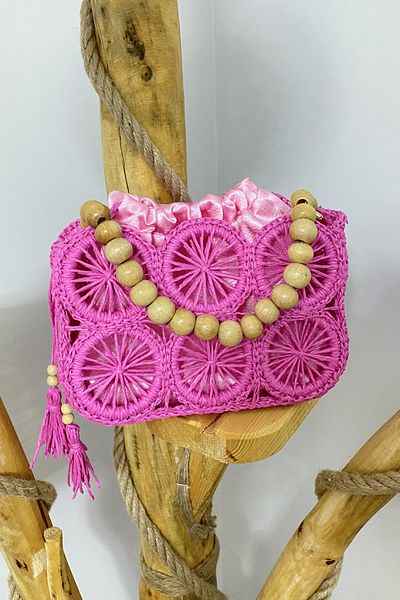 Mila Pink Satin Lined Straw Bag