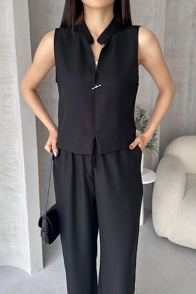 bacc Black Aerobin Linen Judge Collar Accessory Blouse and Pants Bottom Top Suit Bcdf-25S1008