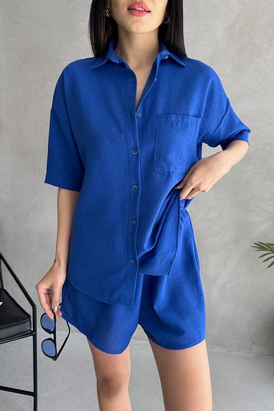 bacc Saks Aerobin Linen Short Sleeve Shirt and Shorts Bottom Top Set Bcdf-253608