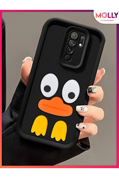 Molly Xiaomi Redmi 9 İçin Siyah Kenarları Kalın 3d Kabartmalı Cute Duck Silik...