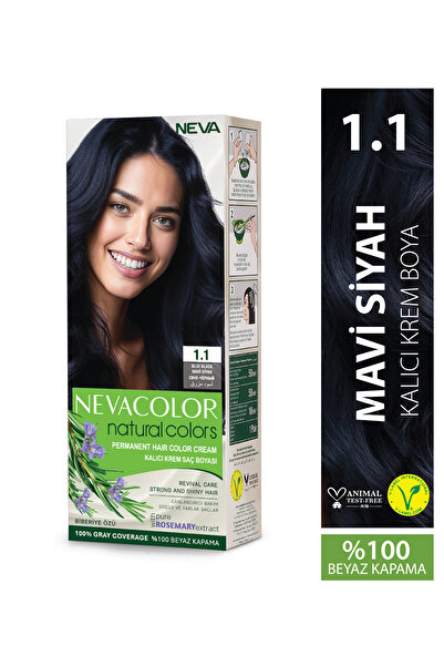 Neva Color Natural Colors 1.1 MAVİ SİYAH Kalıcı Krem Saç Boyası Seti