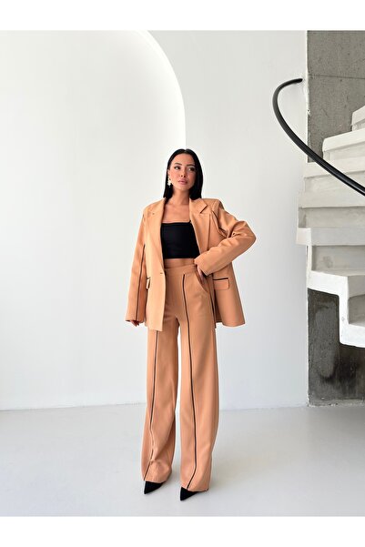 Bella Breeze Kadın Çizgi Biyeli Blazer Ceket Pantolon Takım Elbise
