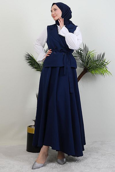 GİYZAMİLA Κοστούμι με γιακά και φούστα Navy Blue