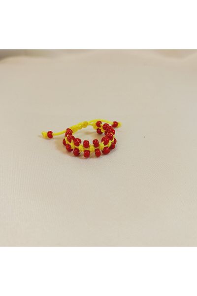 Crystal Atelier Yellow Red Sand Beaded Macrame Ring-Sports Style Fan Ring-Colorful Beads Adjustable Ring