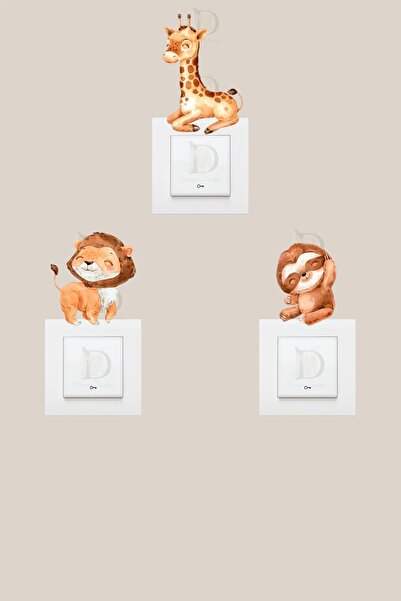 KT Decor Веселі тварини Дитяча кімната Набір наклейок з 3 розетками