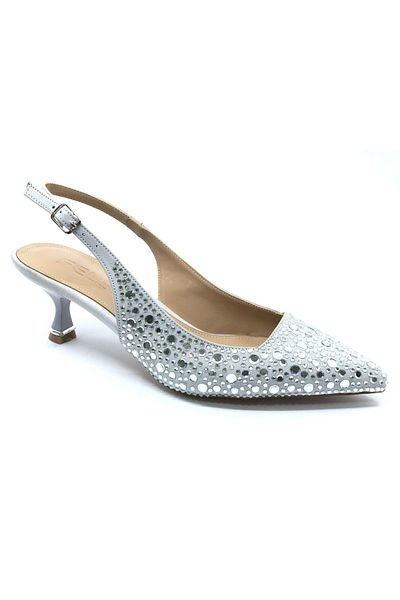 KCMN Feles Candy Heel Stone Detailed Open Back Stiletto Women's Heeled Shoes Silver
