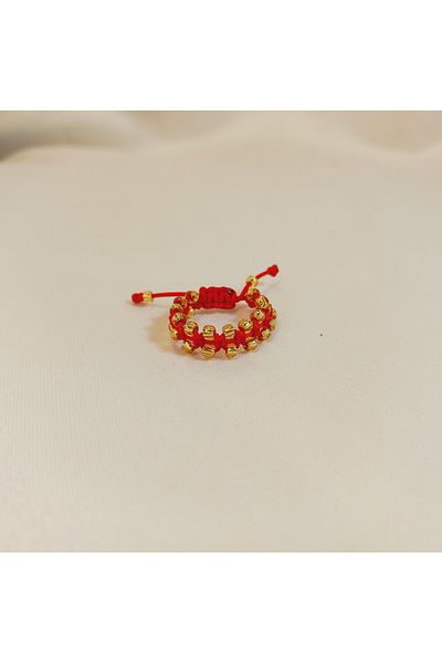 Crystal Atelier Yellow Red Color Sand Beaded Macrame Ring-Sports Style Fan Ring-Handmade Adjustable Ring
