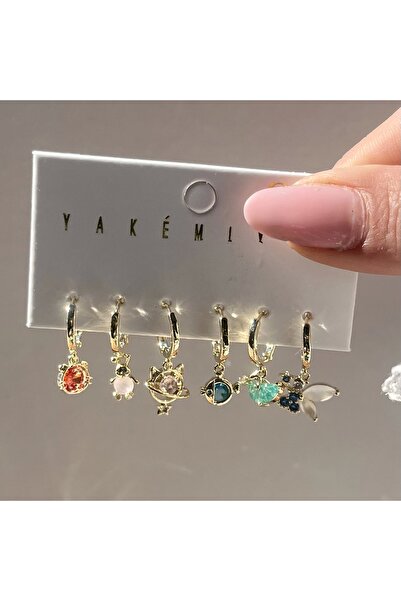 Vintagezegeni Renkli Mini Motifli Küpe Takımı