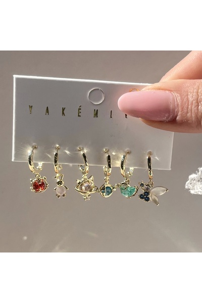 Vintagezegeni Renkli Mini Motifli Küpe Takımı