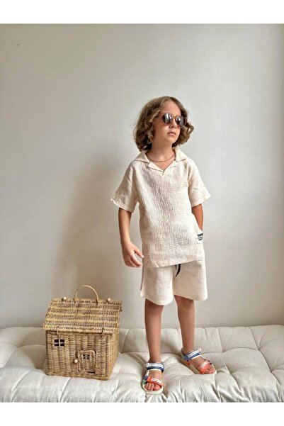lesa kids wear Shirt Collar Muslin Men's Set