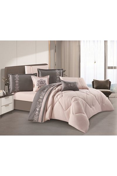 HOURS Karina Microfiber Comforter, 8 Pieces, Summer Luxury, Embroidered, Double