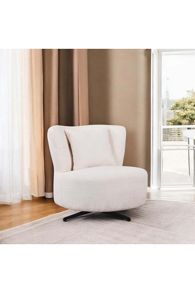 Generic Swivel Boucle Chair Oversized Lazy chair with 360-Degree Base for Living Room Biege