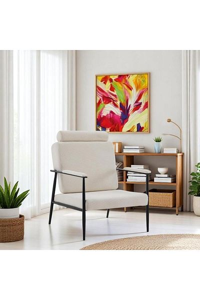 Generic Modern Armchair Upholstered Comfy Seating Accent Chair with Metal Legs 95x72x50cm Biege