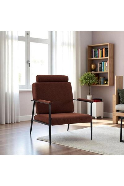 Generic Modern Armchair Upholstered Comfy Seating Accent Chair with Metal Legs 95x72x50cm Coffee