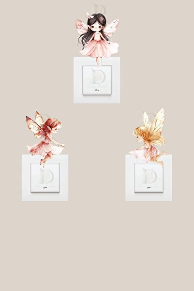 KT Decor Fairies Children's Room 3-Piece Socket Sticker Set