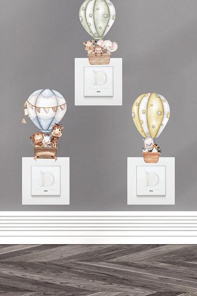 KT Decor Balloon Animals Kids Room 3-Piece Socket Sticker Set