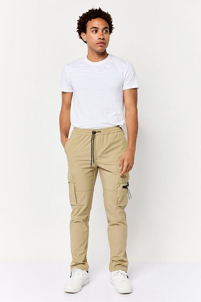CELIO Men Stretch Fit Plain Cargo Pants,Khaki
