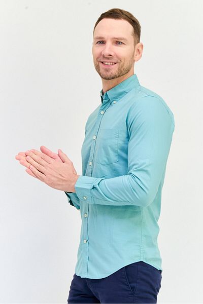 GAP Men Slim Fit Long Sleeves Plain Casual Shirt, Sage Green