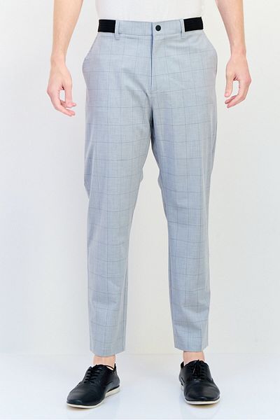 CELIO Men Stretch Fit Checkered Stretchable Dress Pants, Grey