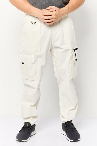 CELIO Men Regular Fit Plain Cargo Pants, Off White