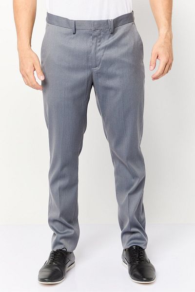 CELIO Men Slim Fit Chambray Dress Pants, Dark Grey