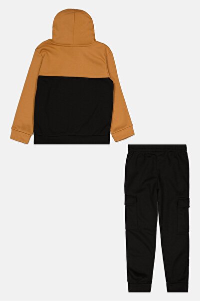 HAWK Kids Boy 2 Pieces Brand Logo Hoodie And Pants Set, Black/Tan