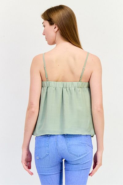 Reserved Women Square Neck Sleeveless Plain Top, Sage Green