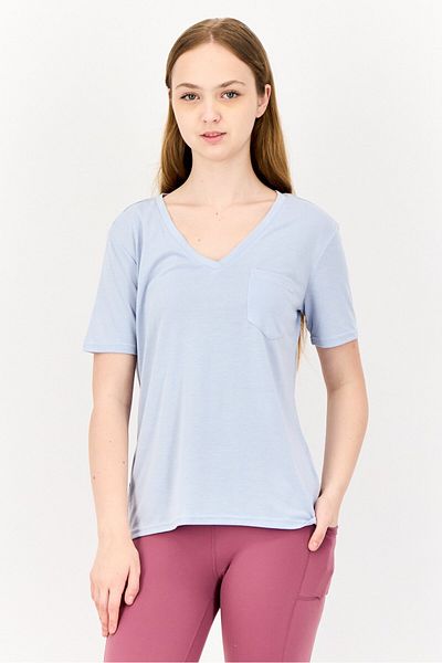 SKECHERS Women Sportswear Fit Short Sleeve Training Tops, Light Blue