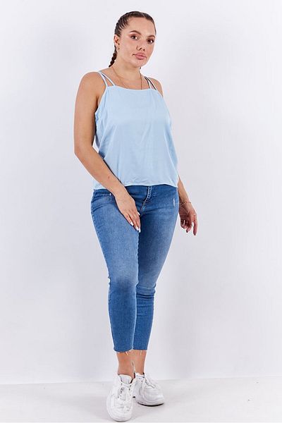 Ann-Kathrin x nu-in Women Squared Neckline Sleeveless Plain Top, Light Blue