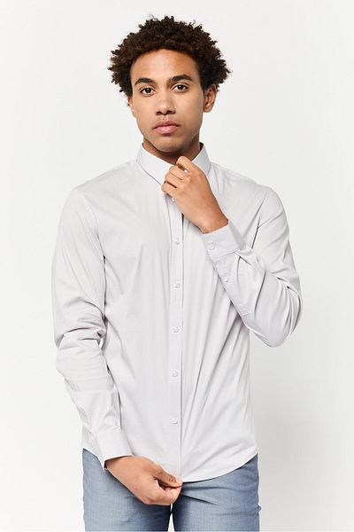 CELIO Men Slim Fit Solid Long Sleeve Casual Shirt, Grey
