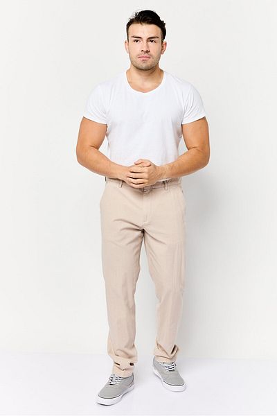 CELIO Men Slim Fit Textured Chino Pants, Beige