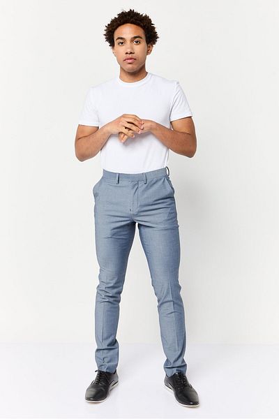 CELIO Men Slim Fit Plain Dress Pants, Light Blue