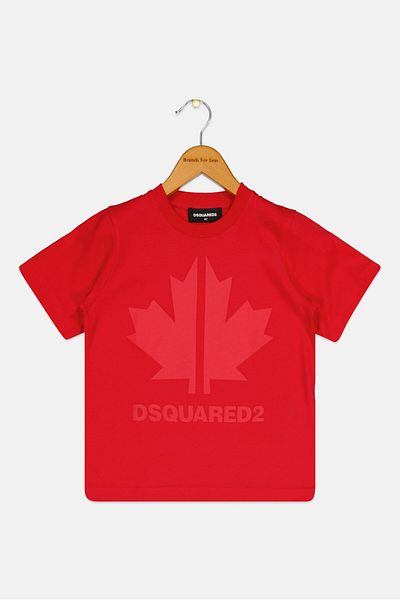 DSquared2 تي شيرت بأكمام قصيرة وشعار العلامة التجارية للأولاد الصغار، أحمر
