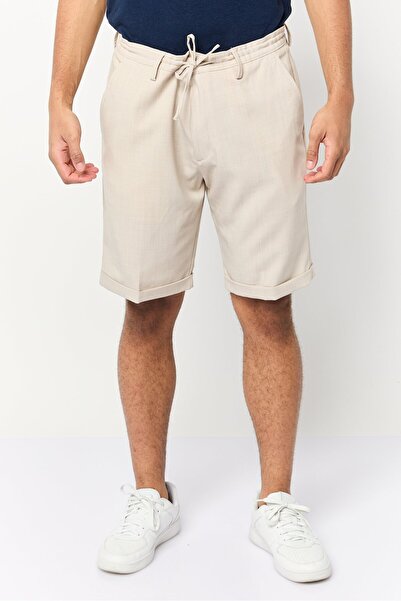 CELIO Men Solid Basic Shorts, Beige