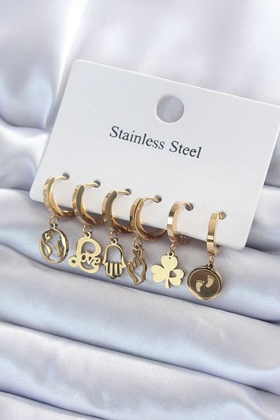 Skygo 316L Steel Gold Color Multiple Figure Model Women's Earring Set - TJ-BKP8142