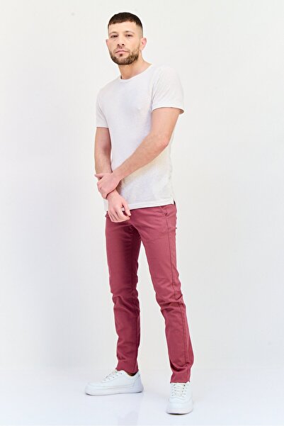 CELIO Men Slim Fit Solid Chino Pants, Maroon