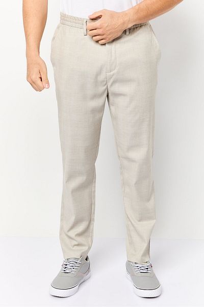 CELIO Men Regular Fit Micro Check Straight Leg Pants, Beige