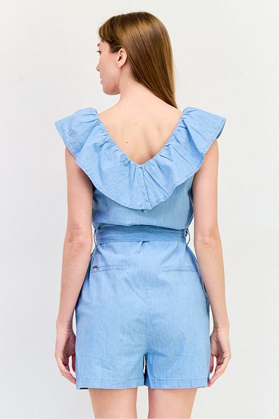 Salsa Women Peterpan Collar Cap Sleeves Solid Playsuit, Light Blue