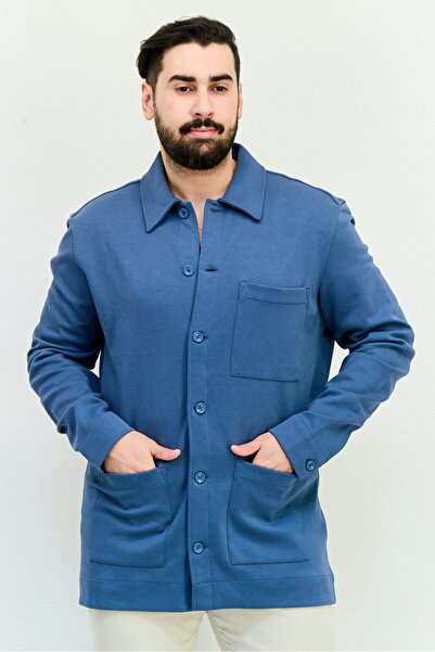 CELIO Men Regular Fit Solid Long Sleeves Jacket Shirt, Slate Blue