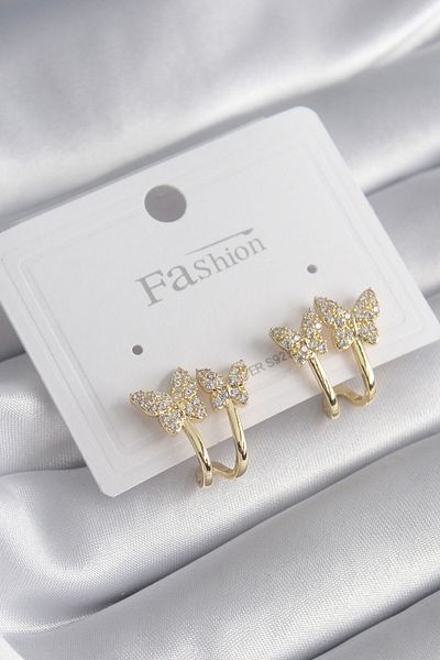 Skygo Brass Gold Color Zircon Stone Butterfly Model Women's Earrings - TJ-BKP8424