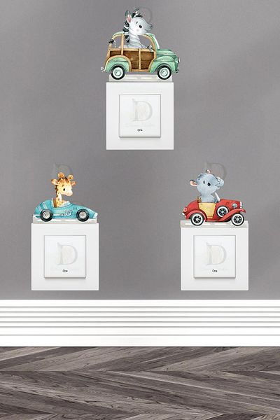 KT Decor Car Ride of Cute Animals Set of 3 Socket Stickers