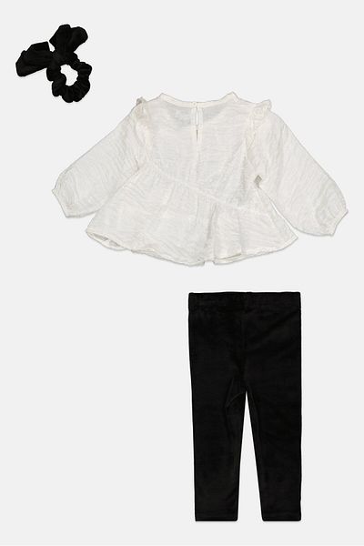 Dkny Toddlers Girl 3 Pcs Metallic Top And Pants Set With Scrunchie, Multicolor