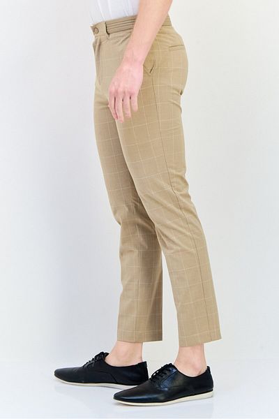CELIO Men Stretch Fit Checkered Stretchable Chino Pants, Beige